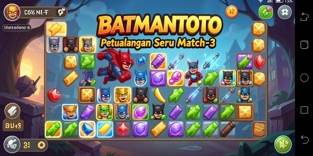 Tangkapan layar utama BATMANTOTO menampilkan gameplay Match-3 yang seru.