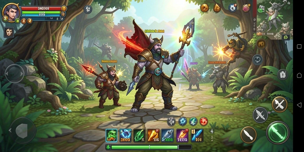 Screenshot gameplay DMD999 menampilkan aksi pertempuran RPG yang mendebarkan.