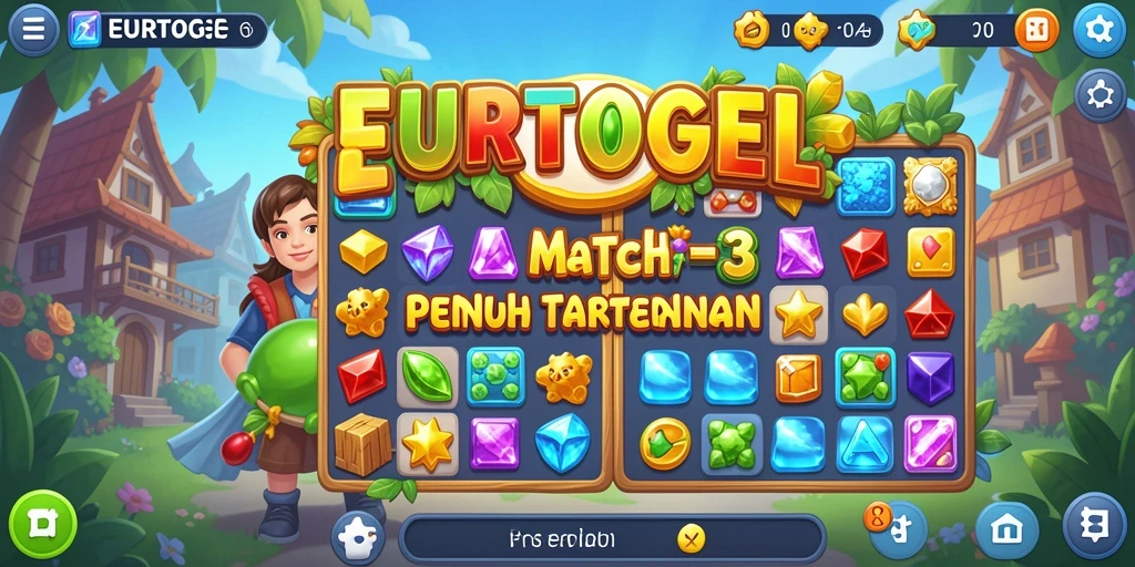 Screenshot gameplay <strong>EUROTOGEL</strong> menampilkan objek berwarna-warni yang harus dicocokkan.