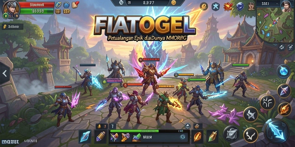 Screenshot FIATOGEL menampilkan pertempuran epik antara pemain di dunia fantasi yang kaya.