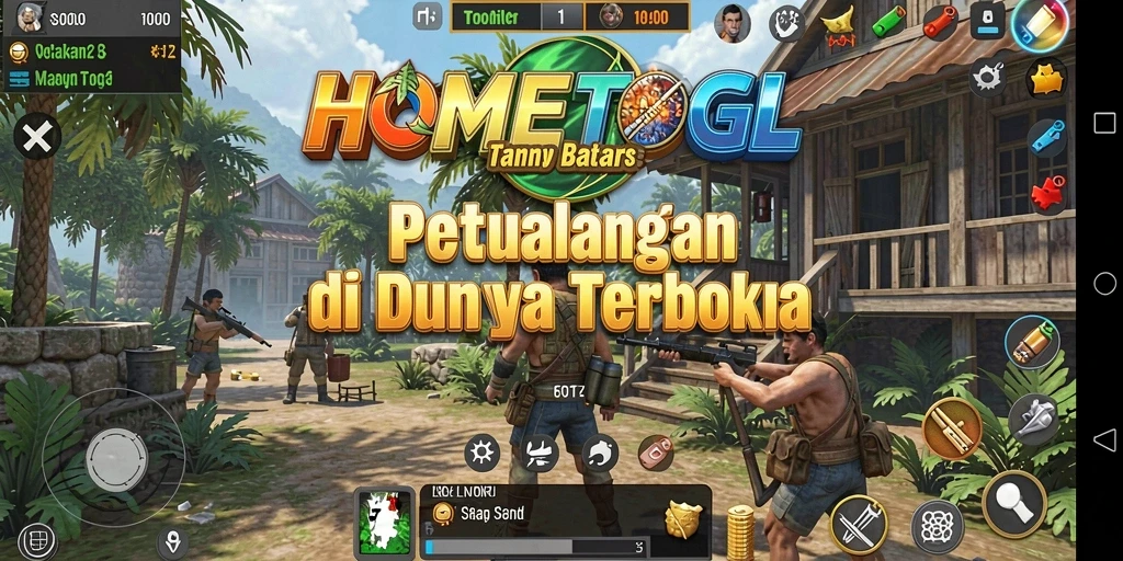 Screenshot gameplay HOMETOGEL menampilkan petualangan seru di dunia terbuka.