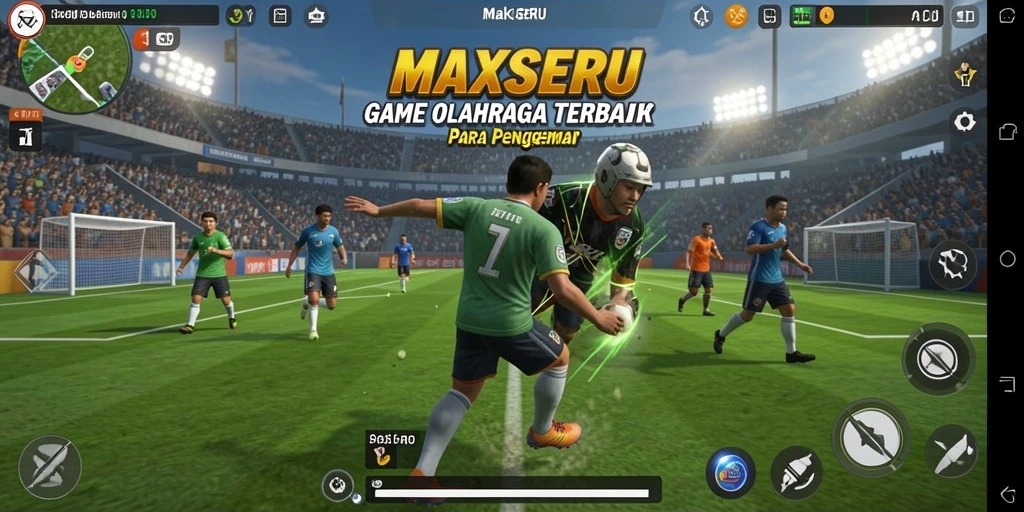Tangkapan layar gameplay MAXSERU menampilkan aksi olahraga yang mendebarkan.