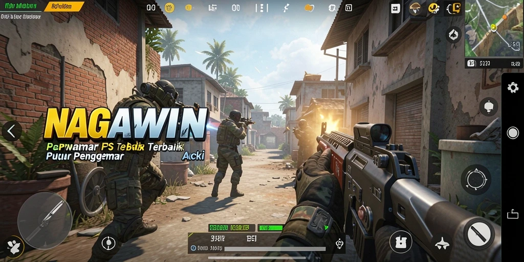 Screenshot gameplay NAGAWIN menunjukkan aksi tembak-menembak seru.