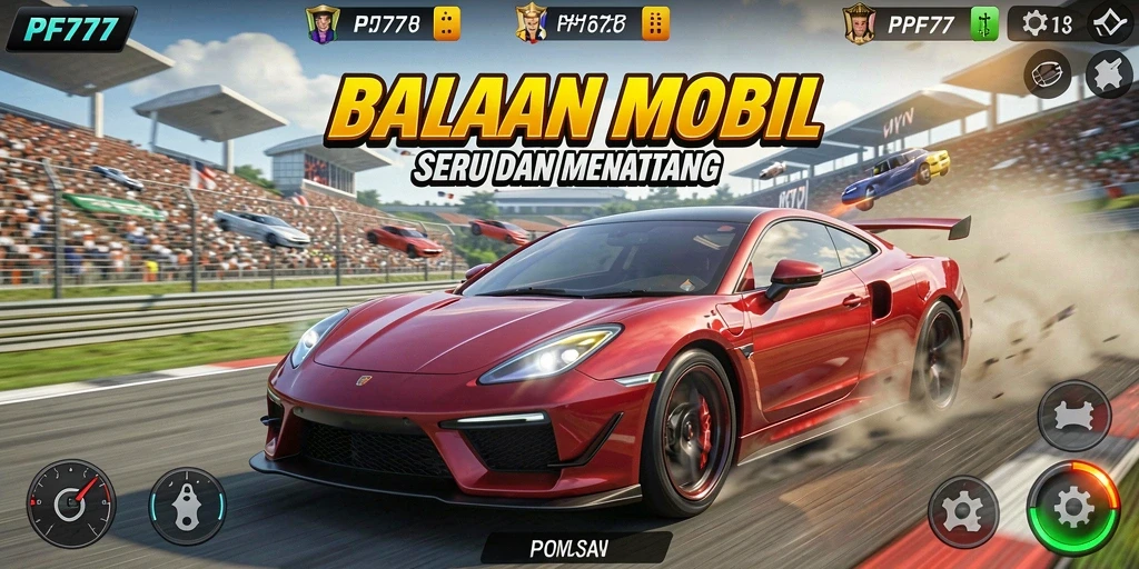 Screenshot gameplay PF777 menampilkan momen balapan yang intens.