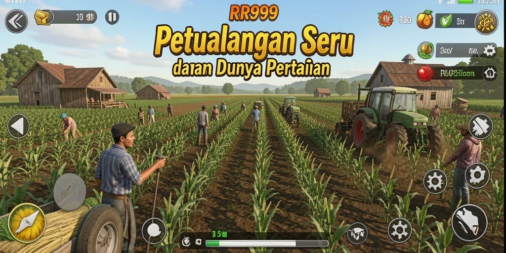 Tangkapan layar utama RR999 menampilkan gameplay berkebun yang seru dan interaktif.