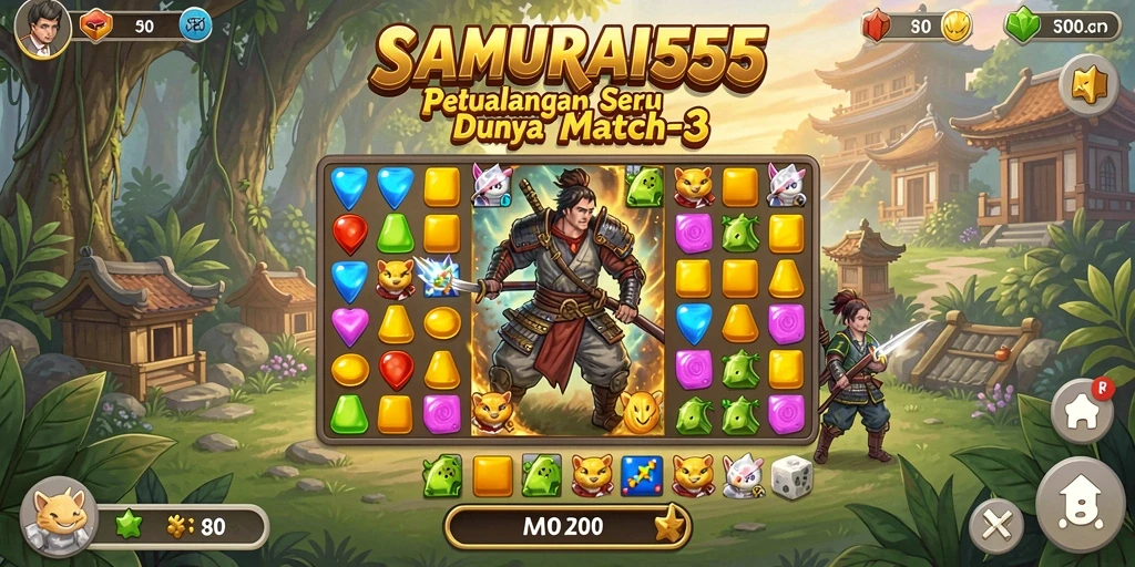 Tampilan gameplay seru dalam SAMURAI555 yang penuh warna.