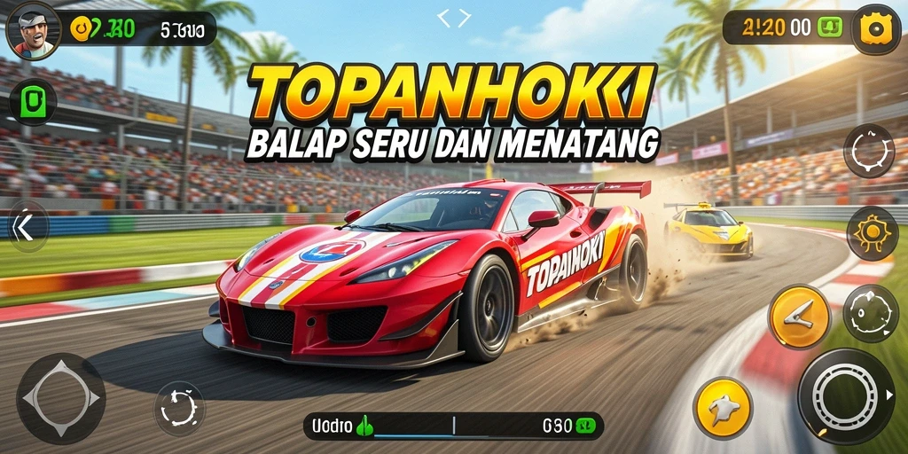 Screenshot gameplay TOPANHOKI yang menunjukkan aksi balap yang menarik.