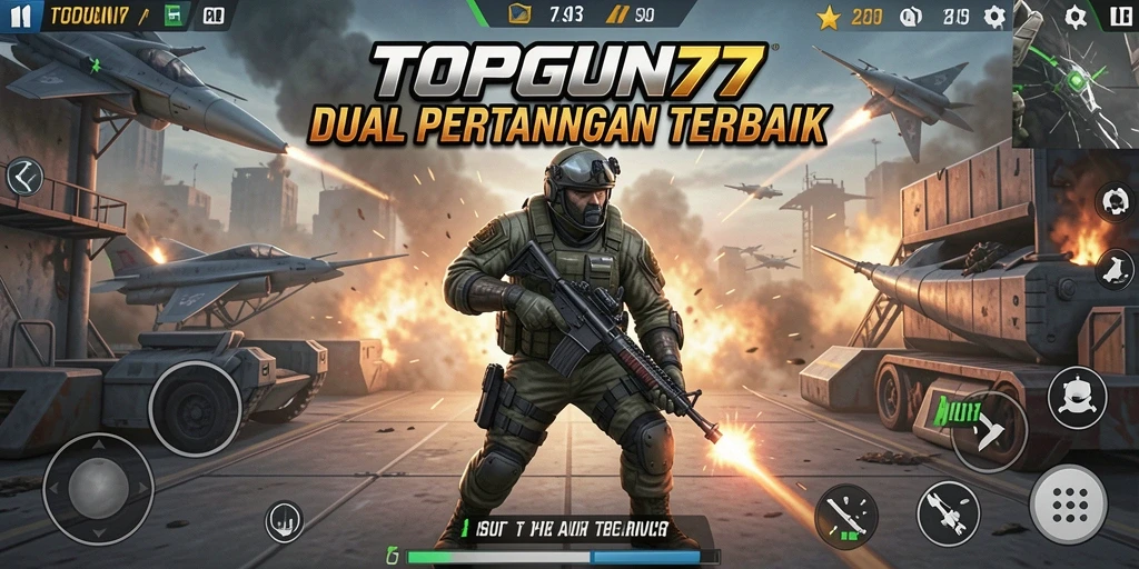 Screenshot gameplay yang menunjukkan pertarungan seru di TOPGUN77.