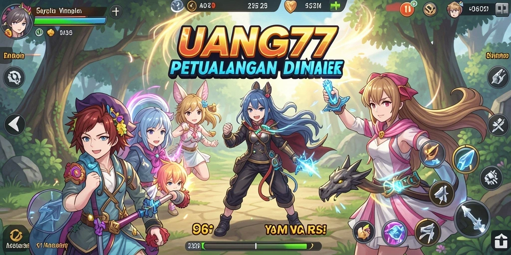 Tampilan gameplay UANG77 yang penuh warna dan penuh aksi.